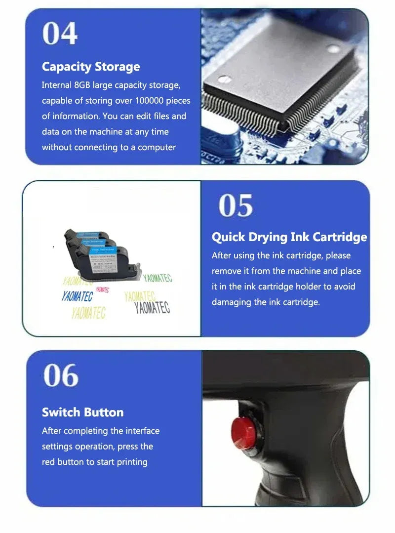 12.7mm Portable Printers Mini Handheld Inkjet Printer Text QR Code Barcode Batch Number Logo Image Date Pattern Printing Machine