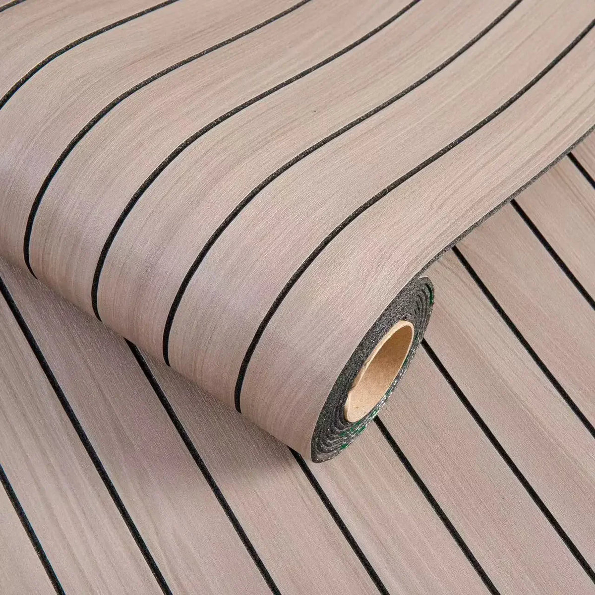 Self-adhesive 3D wall sticker roll, light pink wood-look stripes with dark outlines