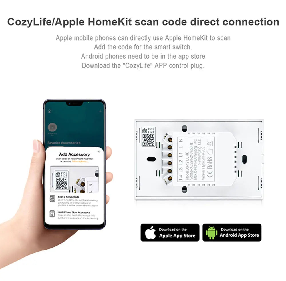 BONDA Homekit Smart Switch No Neutral EU/US WIFI Touch Sensor Light Switch Smart Google Home Alexa Siri Voice Control 220V 110V