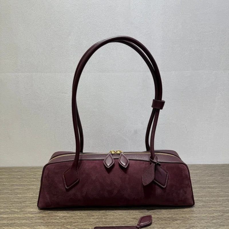 Ladies' luxurious high-quality genuine leather all steel hardware double-sided pull tab sausage handbag