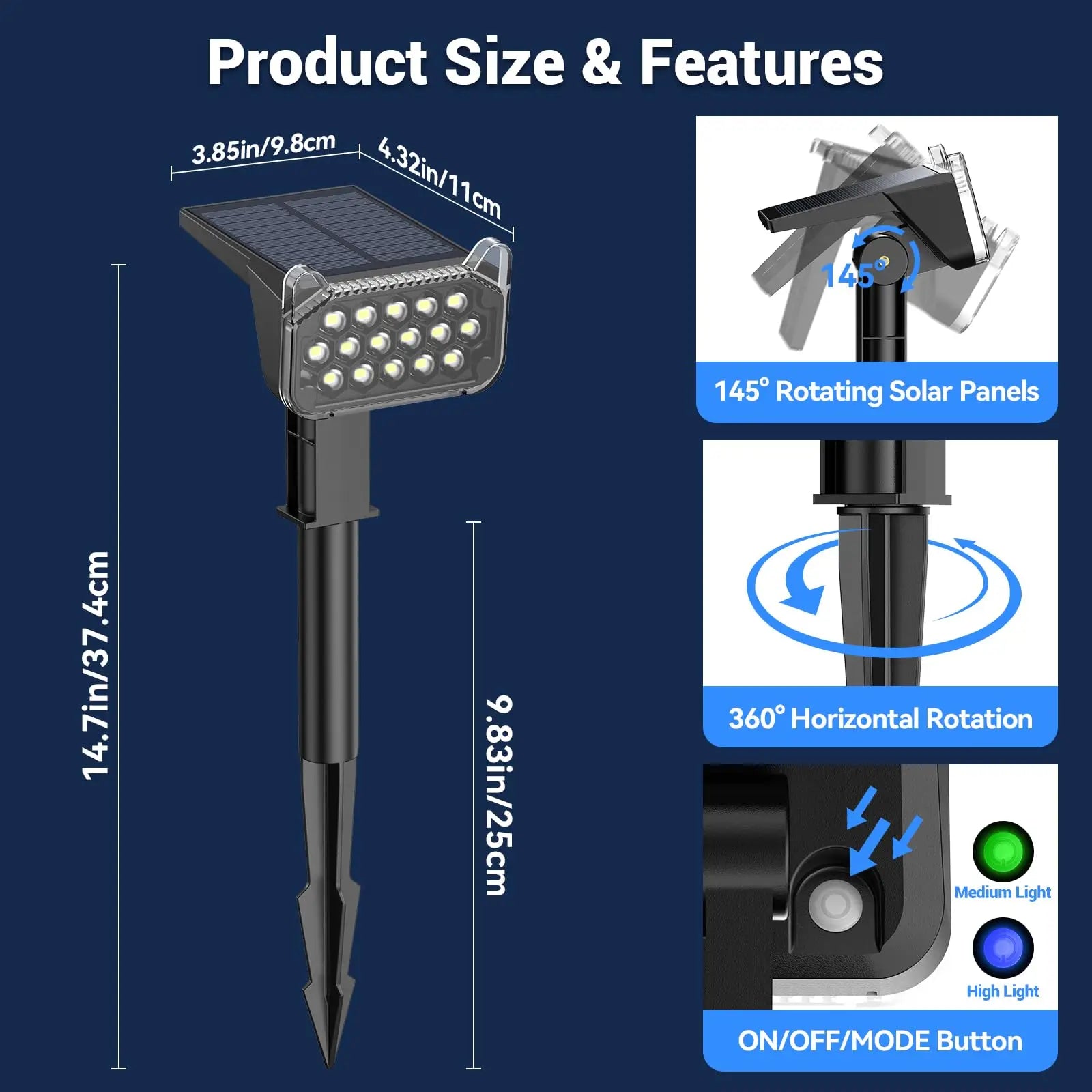 Solar Spot Lights Outdoor Waterproof IP65, Super Bright LEDs with Lens, 6500K 2 Lighting Modes, 2 in 1 Auto On/Off Solar Powered Spotlights for Yard Flag Landscape Tree, Cool White