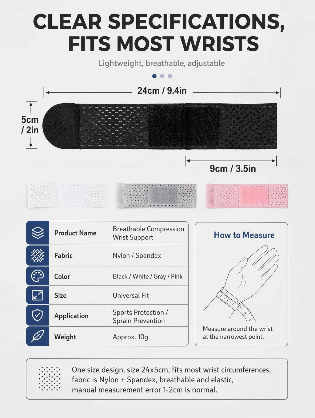 VBOSI Lightweight Compression Wrist Brace for Women, High Elastic Wrist Support for Tendonitis, Badminton Basketball Fitness
