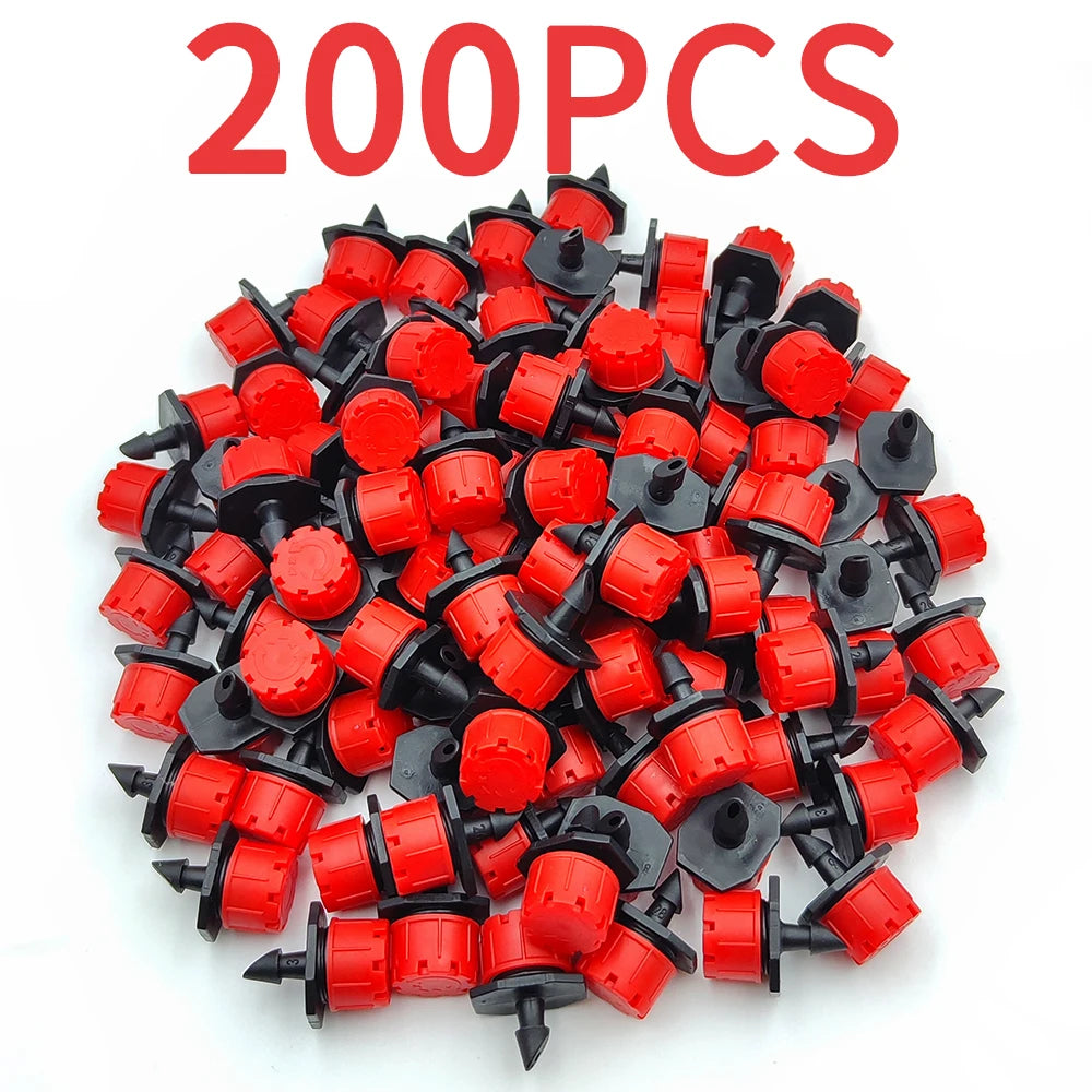 Micro drip irrigation drippers set, red heads with black bases, 200pcs