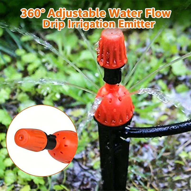 360° Adjustable 2-in-1 Drip Spray Stake Emitter Shutoff Mist Nozzle Garden Micro Irrigation Water Stake for Pots Lawn Greenhouse