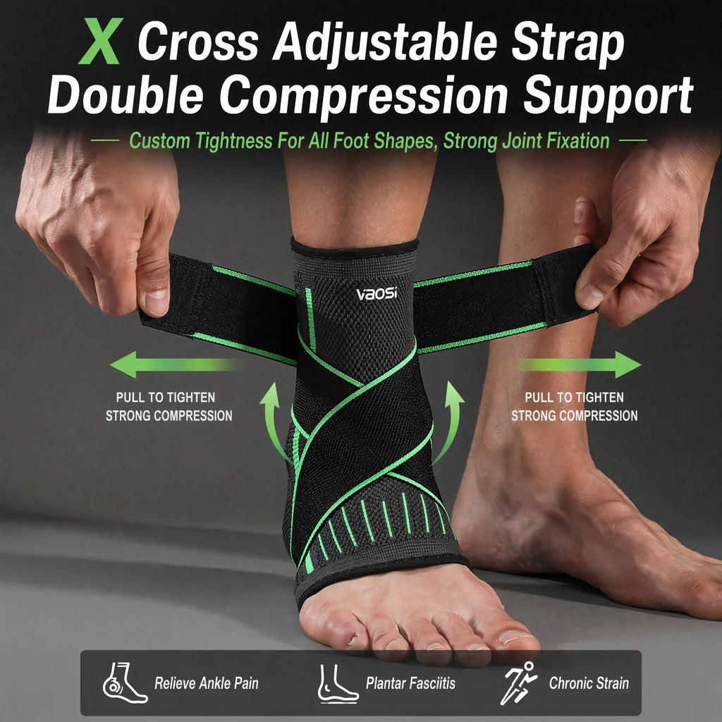 VBOSI Ankle Brace Compression Support Sleeve with Adjustable Strap for Men Women, Breathable Knitted Ankle Support for Sprain, S