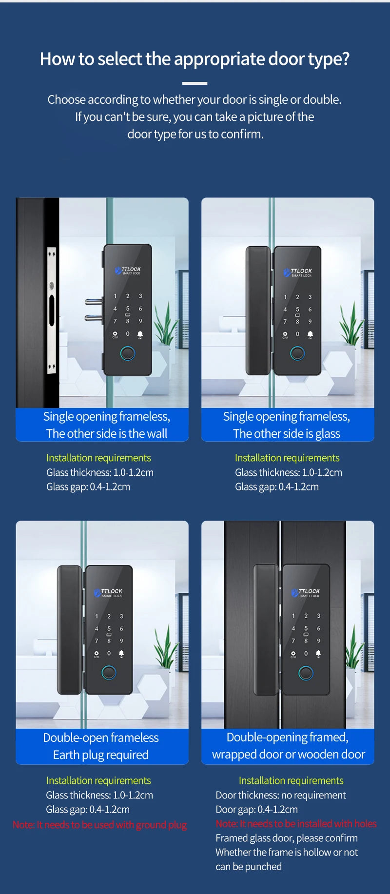 Bluetooth TTLOCK APP Unlock Control Smart Glass Door Lock Electronic Biometric Fingerprint Electric Lock Password 13.56Mhz RFID