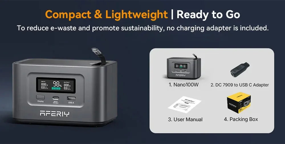 AFERIY Nano100 Portable Power Station 100W 99Wh LiFePO4 Fast Charge Tidesmit