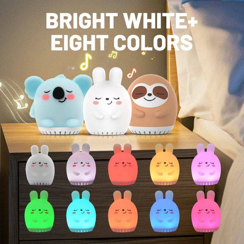 Mini Cute Rabbit White Noise Machine LED Night Light 20 Soothing Baby Music Sleep Aid Silicone Clap Lamp for Kids & Children