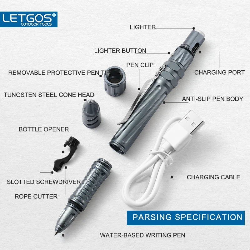 LETGOS Tungsten Steel Tactical Pen - Emergency Self Defense Multi Tool Survival Pen + Glass Breaker + EDC Tool Box Set for Men