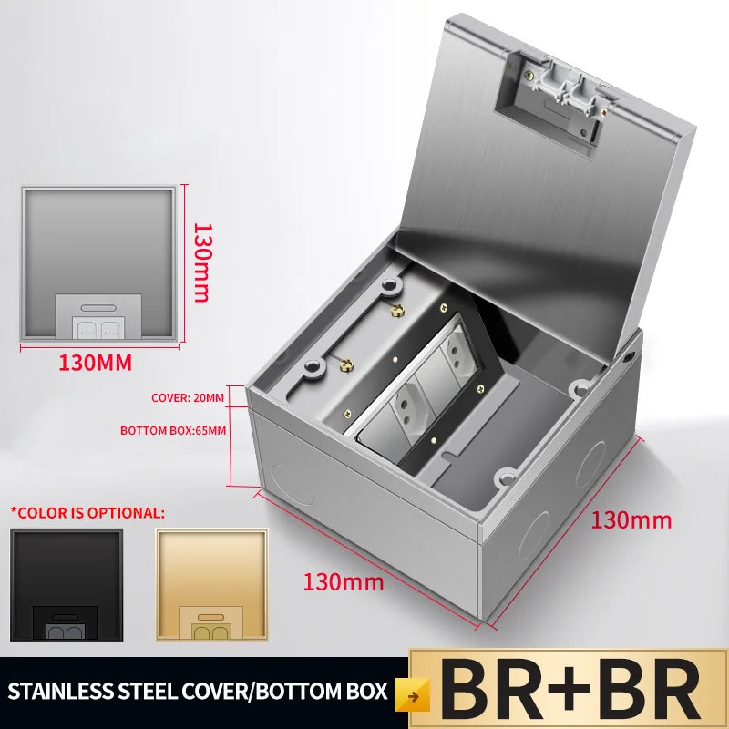 Stainless steel embedded floor socket unit with multi-outlet module and hinge