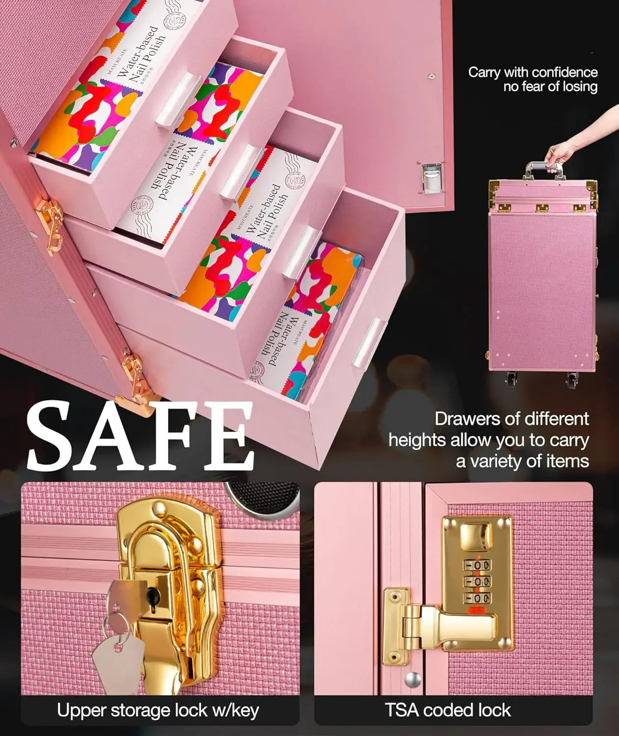 Rolling Manicure Table | Foldable Makeup Train Case - Tidesmit Massage Chairs Tidesmit