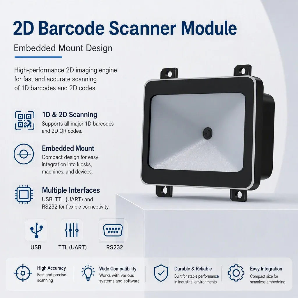 Small Bar Code Scanner USB TTL RS232 Embedded 1D 2D Barcode Reader QR Code Scanner Module Apply for Vending Machine