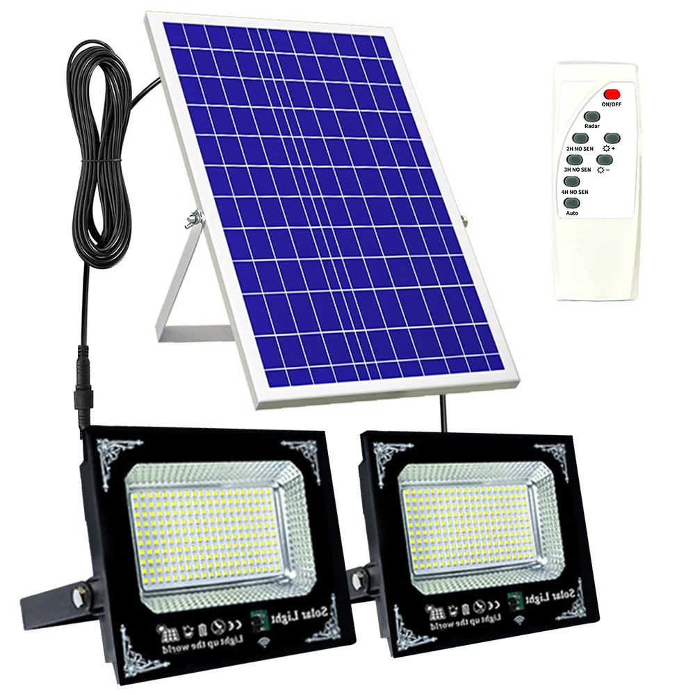 500W Led Solar Light High Bright 2 Head Flood Light Waterproof Outdoor Garden Wall Light with Aluminum Solar Panel For Garden