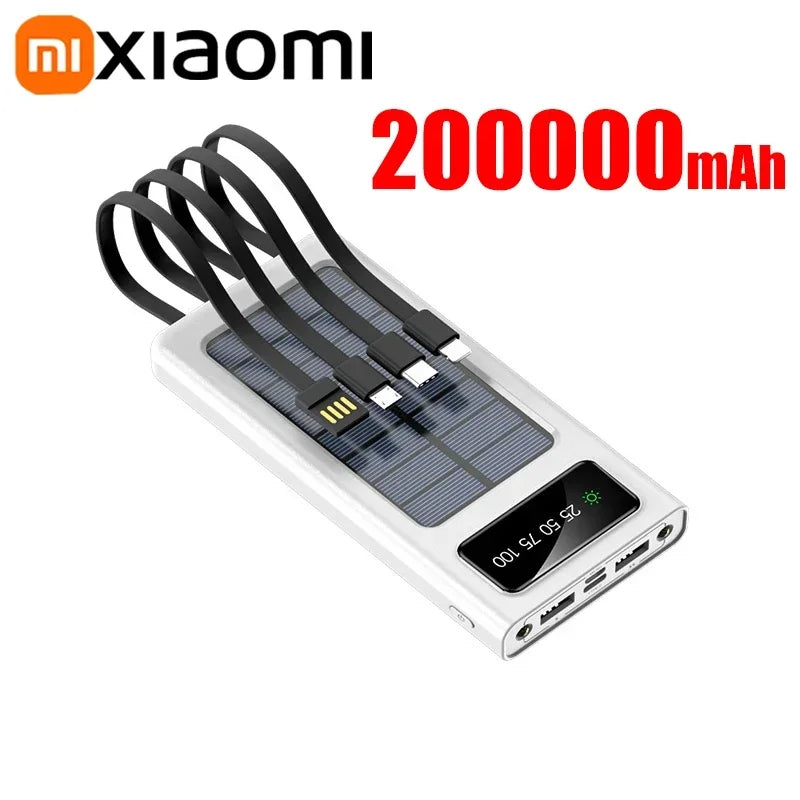 Portable Fast Charging Power Bank 80000mAh - 200000mAh with 4 Cables White 200000mAh Tidesmit