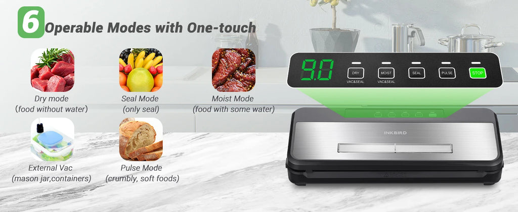 INKBIRD 3rd Vacuum Sealer with Starter Kit -80KPA Strong Suction Kitchen Household Food Vacuum Sealer Machine for Meat,Vegetable