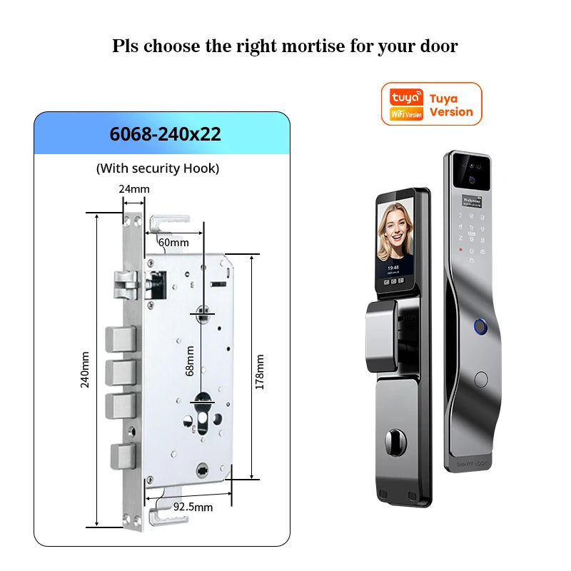 Tuya Smart Door Lock F7｜3D Face Recognition + 2K Camera + Fingerprint｜Works with Google/Alexa/Security Camera