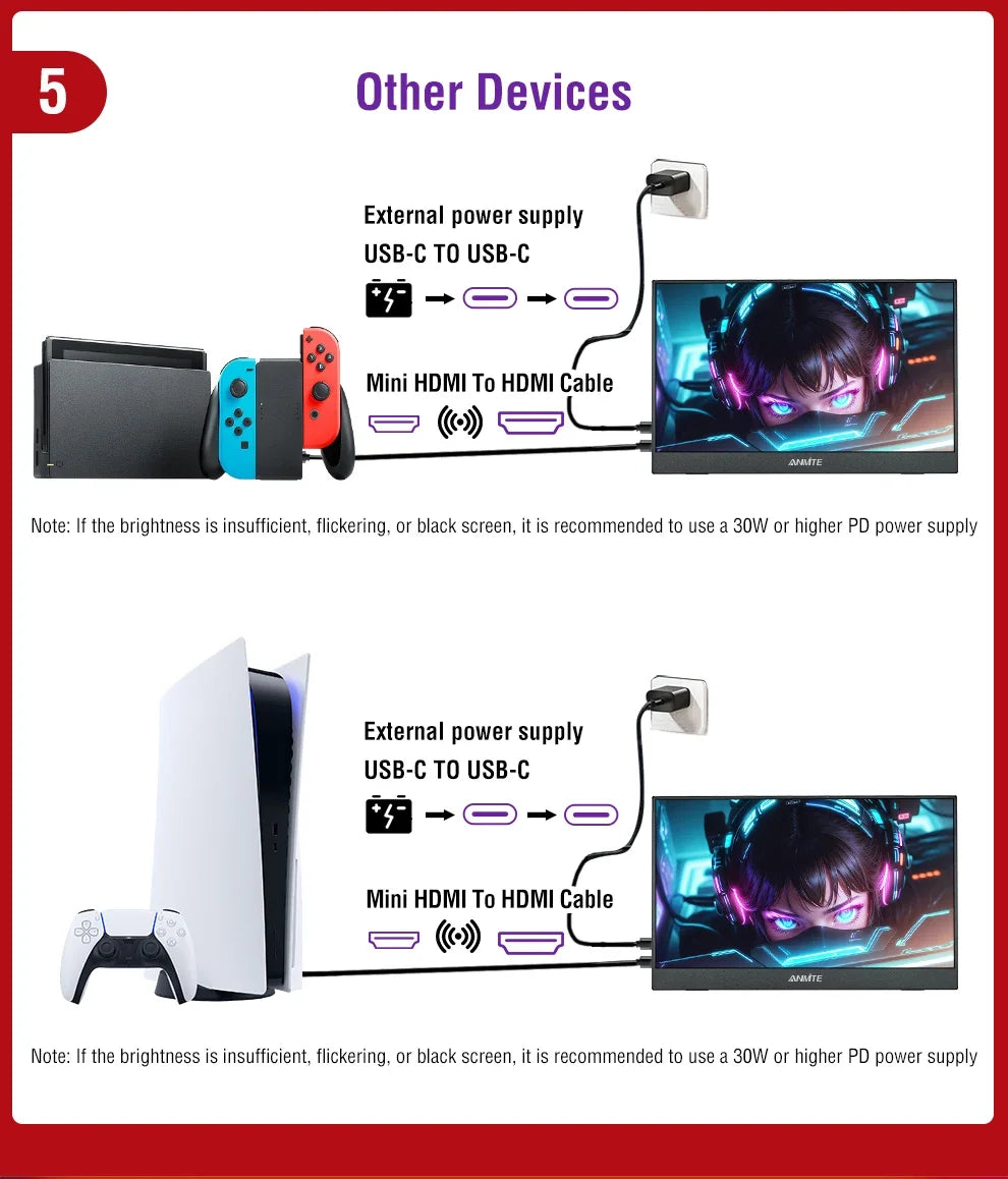 Anmite 16-Inch 144Hz Portable Touch Monitor Non-touch optional 1200P For XBox PS4 / 5 Switch Cell Phone PC Loptop Extension