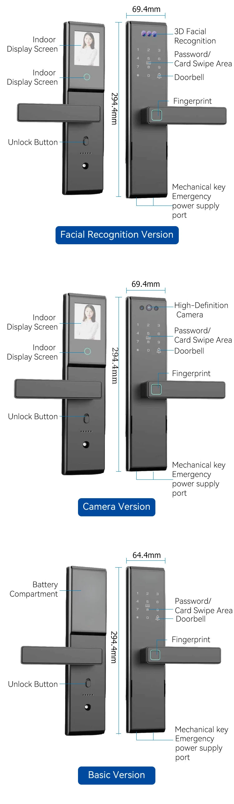 Tuya WiFi Smart Door Lock 3D Face Fingerprint Unlock Camera Memory Card Cloud Storage Aluminum Wood Compatible SDK Enabled
