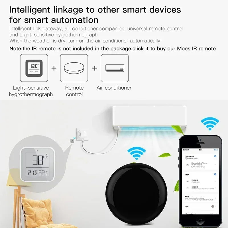SmartLife Tuya Smart ZigBee Bluetooth-Compatible Mesh Brightness Thermometer Light Temperature Humidity Detector Wireless Remote