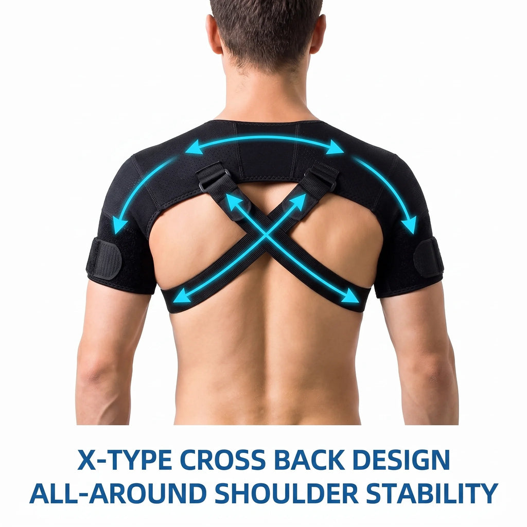 Double Shoulder Brace Adjustable Breathable Neoprene Compression Support Cross Strap for Men Women Sports Injury Pain Relief