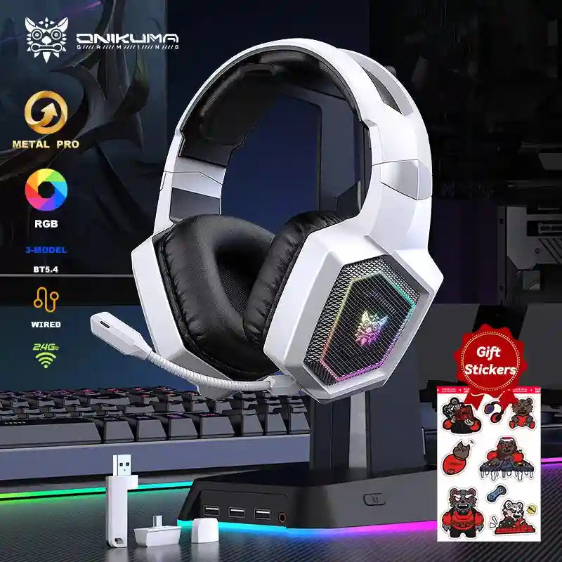 Wireless Gaming Headset with Mic - Noise Cancelling Over-Ear White White And Sticker China Mainland Tidesmit