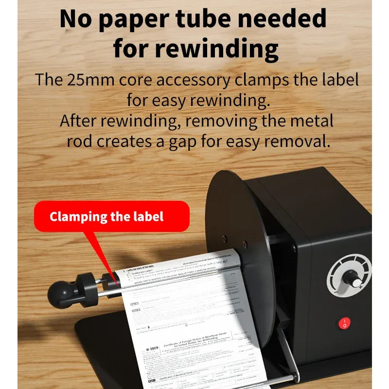 Stepless Speed Adjustable Label Rewinder Auto-sensing Barcode Label Dispenser for Industrial and Office Label Rewinding Projects
