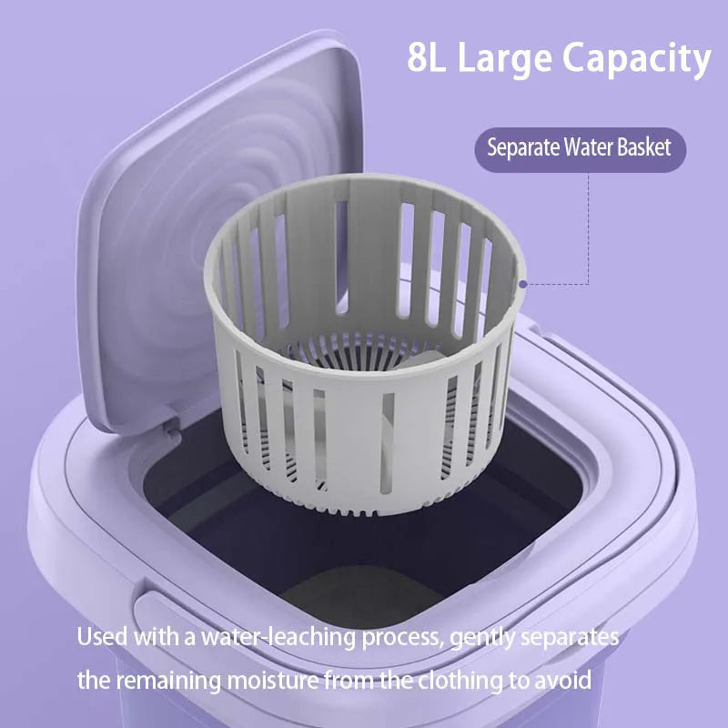 Tidesmit 8L foldable portable washing machine showing retractable design for underwear and socks with spin dryer