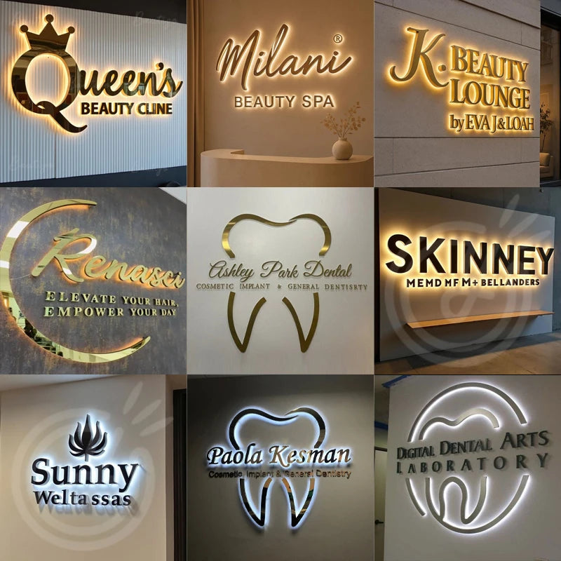 Custom LED Backlit Sign Letters 3D Illuminated Business Brand Logo for Office Company Name Coffee Shop Clinic Outdoor Signboard