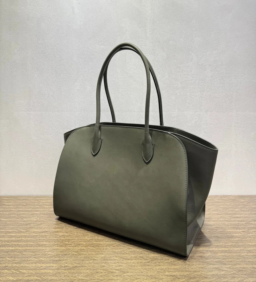 2026 high-quality genuine leather Marlo 12 inch 14 inch saddle leather tote bag, women's shoulder bag, high-end leather texture,