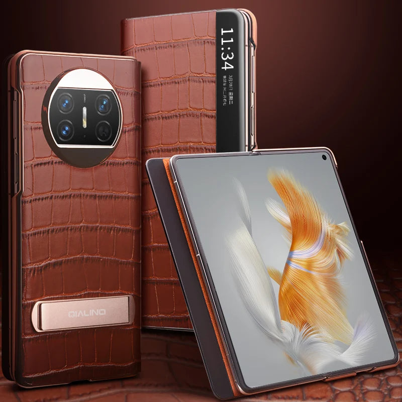 Huawei Mate X3 Genuine Leather Case with Kickstand - Brown Tidesmit