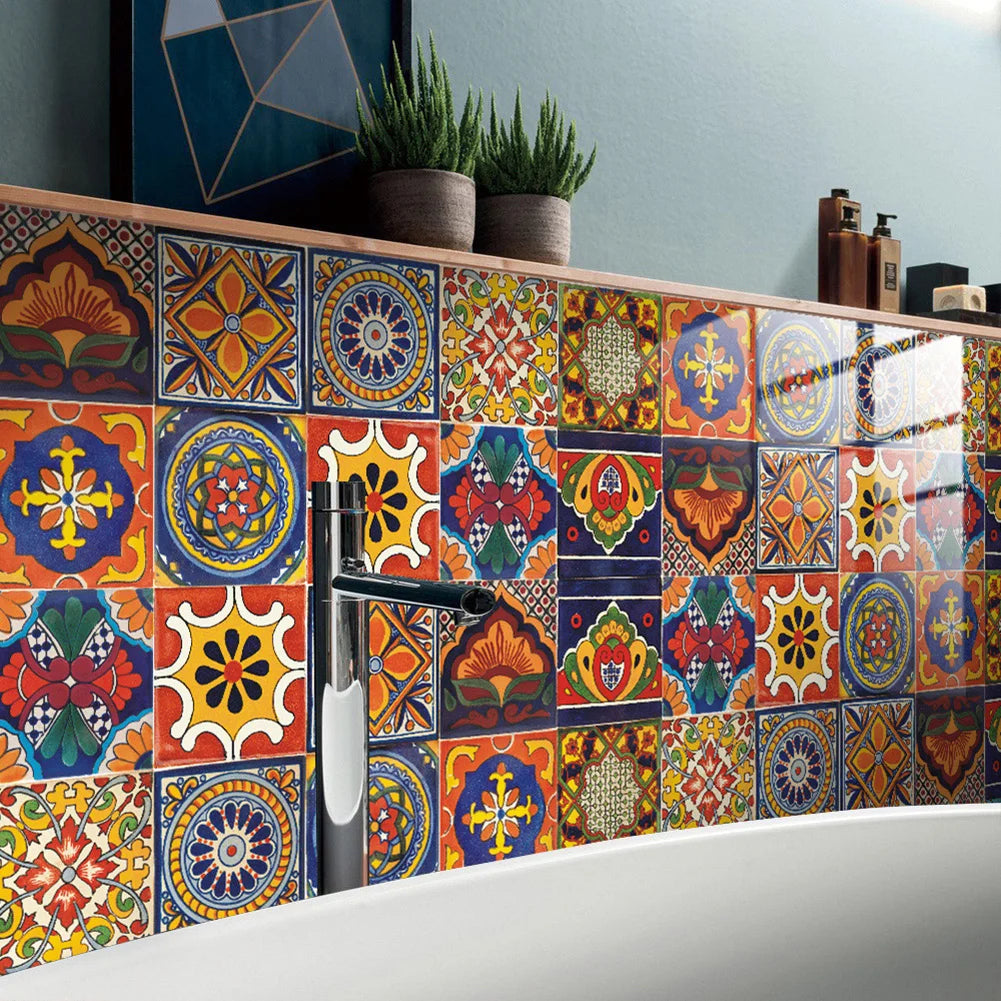 10Pcs Tile Decals Waterproof Mandala Backsplash Tile Decals Peel and Stick 10x10cm Self Adhesive for Bathroom Kitchen Backsplash