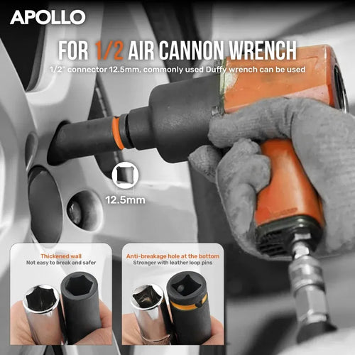 1/2 pneumatic impact wrench socket with black thick-wall CrV steel