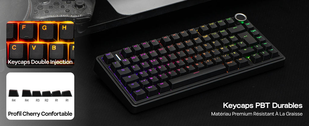 ISO-FR Layout AULA F75 75% AZERTY French Layout Wired/Bluetooth/2.4G Wireless Mechanical Gaming Keyboard RGB Backlighting 4000mAh Battery For Win/Mac