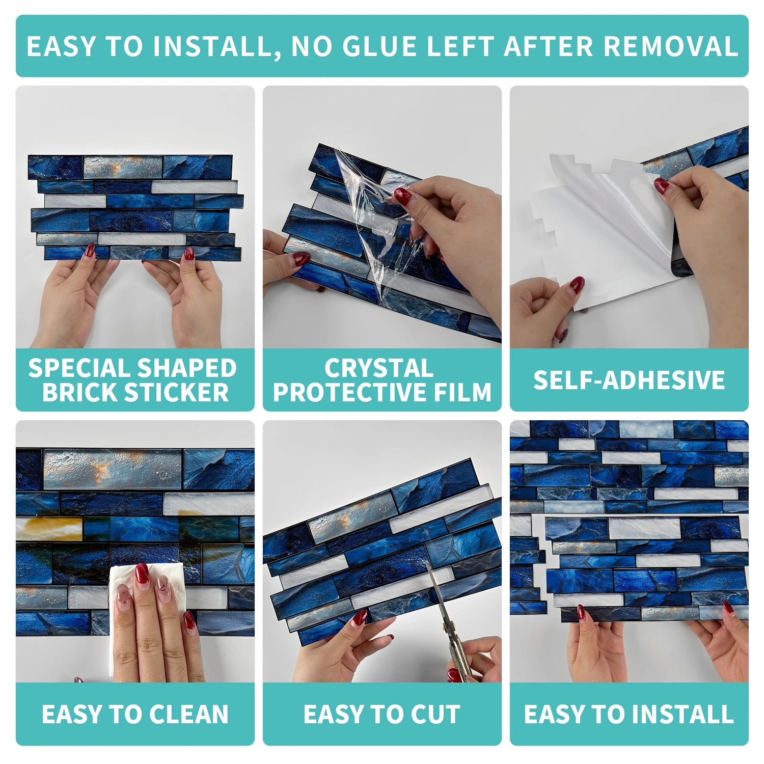 Self Adhesive Waterproof Imitation Marble Flat Wall Tiles Suitable for Indoor Wall Decoration (6/12/24/48 PCS)