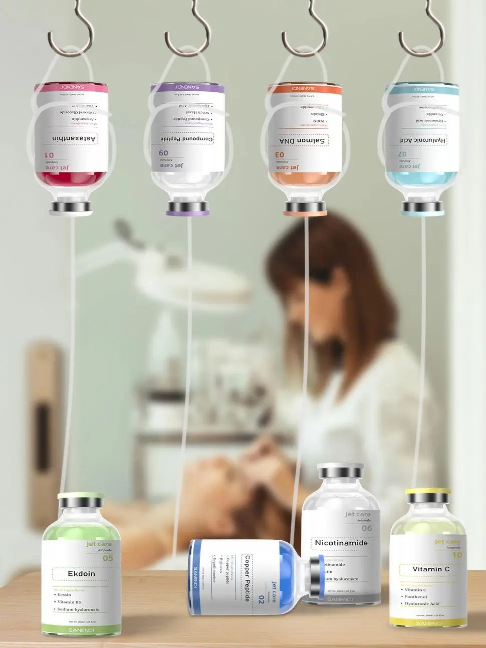 Facial Stem Cells Serum Salmon+VC+Peptide +Nicotinamide Oxygen Spray Dermapen 4 Different Booster Ampule Kit  Jet Care Peeling