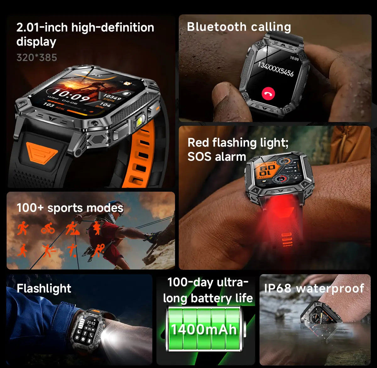 YLL-AK86 Outdoor Sport for Smart Watch Fitness Tracker Sleep Tracker IP67 AMOLED Screen Heart Rate Monitor Magnetic Charging