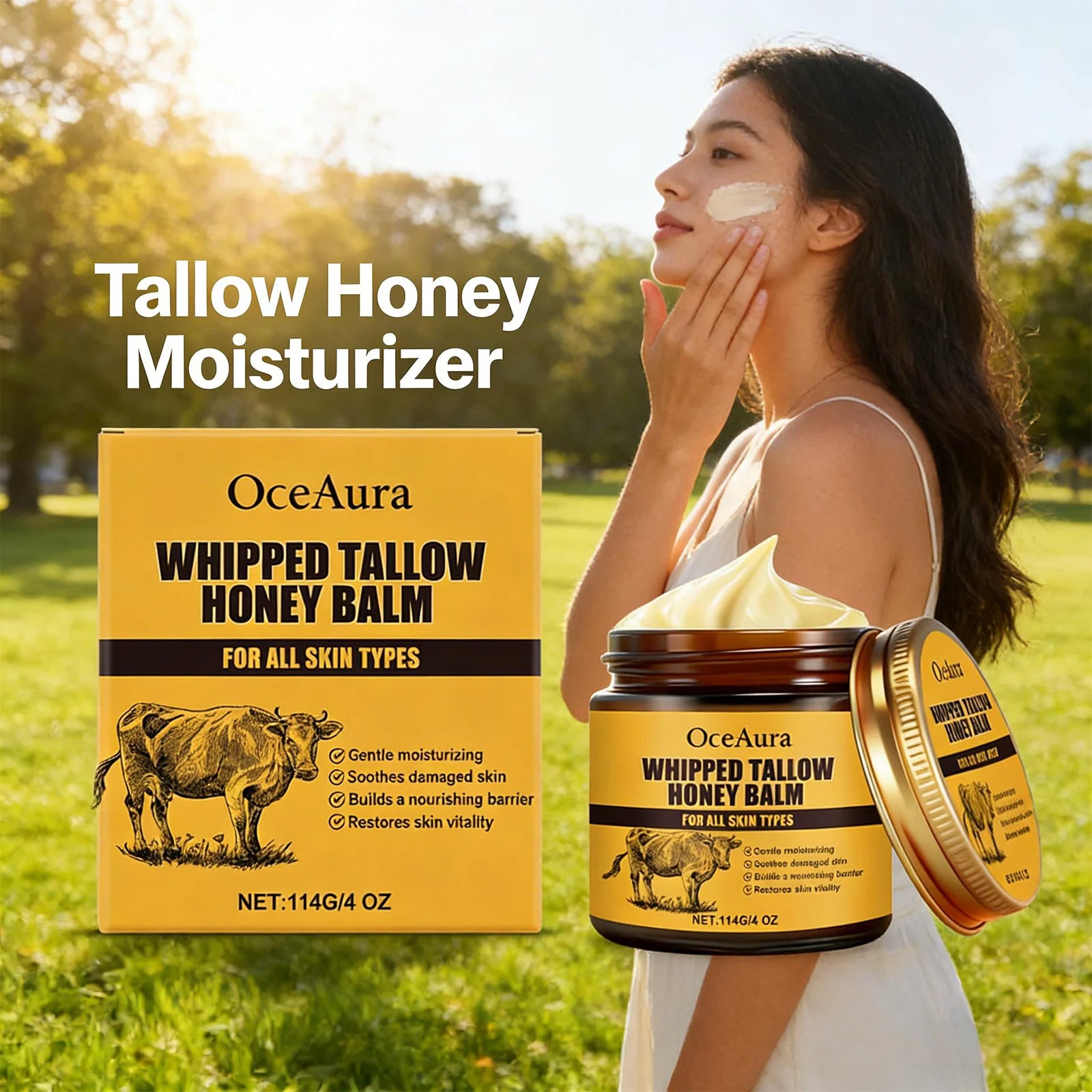 Beef Tallow Honey Balm Deep Hydrating Soft Smooth Skin Damage Care Tighten Fine Lines Facial Moisturizer Rejuvenating Face Cream