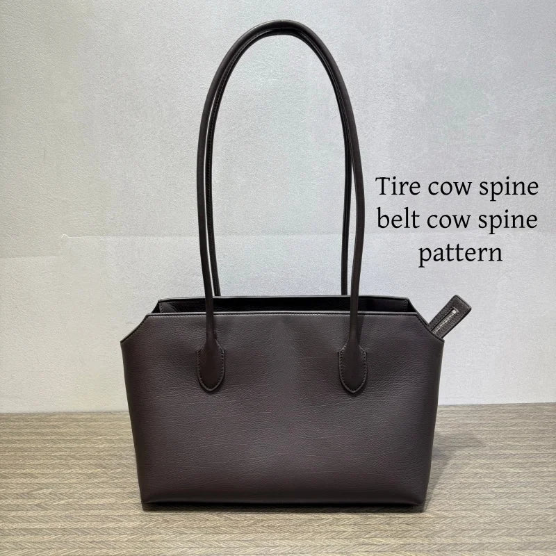 2026 new cow spine leather large capacity shoulder bag, leather handbag, commuting leather women's bag, high-end customized vers