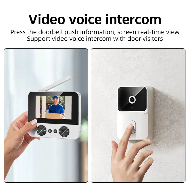 Wireless video doorbell, 4.3 "IPS display 720P high definition intelligent intercom, 2.4G wireless two-way call, night vision