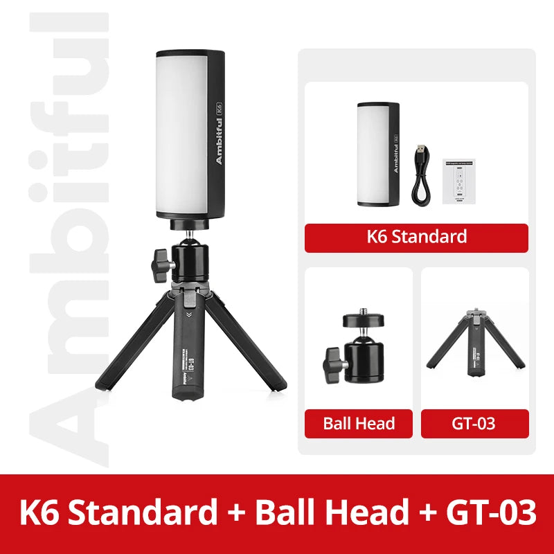 RGB Handheld LED Video Light - Magnetic Tube with Adjustable Temperature K6 Kit 4 China Mainland Tidesmit
