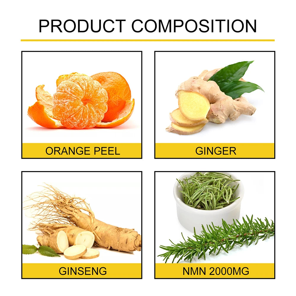 Tidesmit Ginger Hair Growth Oil ingredients: Orange Peel, Ginger, Ginseng, NMN for thicker hair loss treatment.