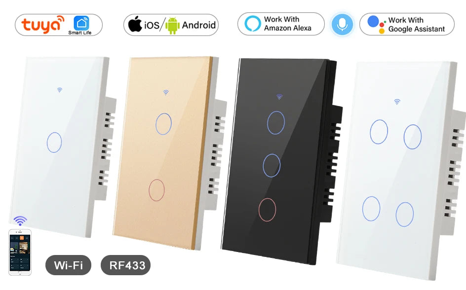 433 MHz WiFi Tuya Smart Remote Control Touch Light Switch RF for Lights Australia US BR IL Alexa 220V With No Null 1 2 3 4 Gang