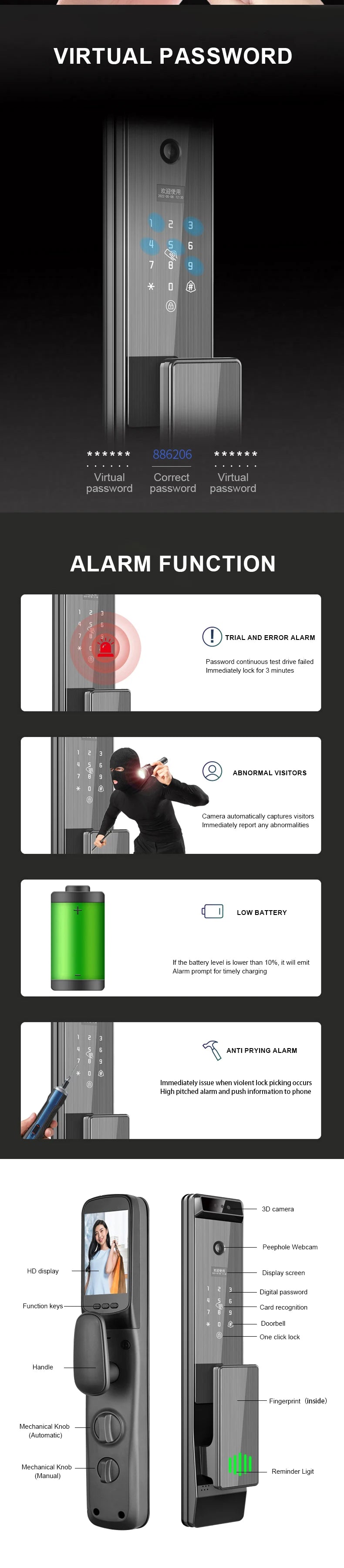 Hot Selling Tuya Smart Door Lock with WiFi APP & Tuya Smart Camera Fingerprint Face Recognition & Key Password Card Smart Lock