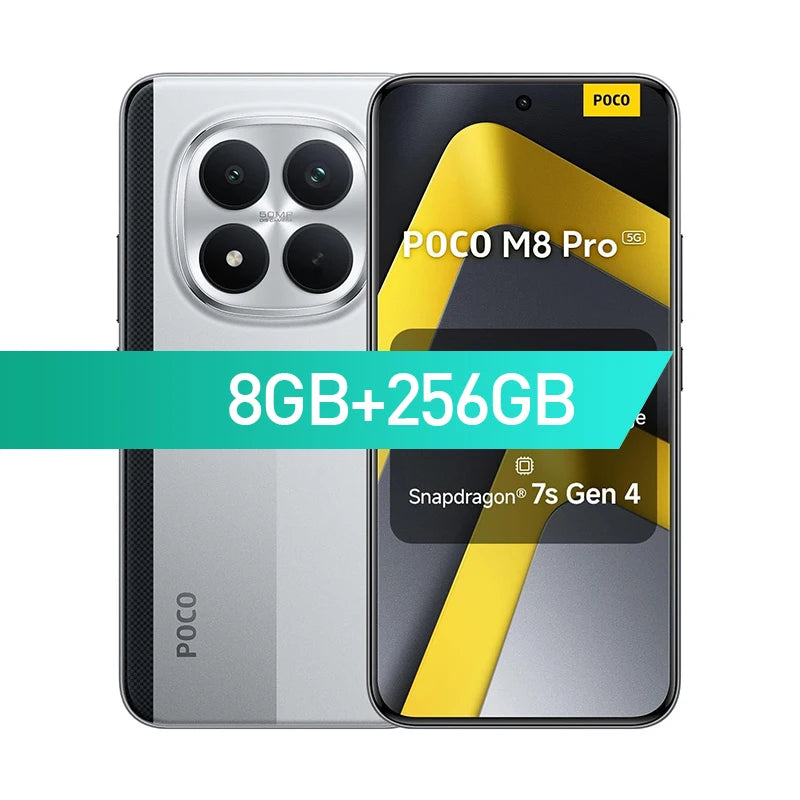 POCO M8 Pro 5G Smartphone with 120Hz AMOLED Display & 6500mAh Battery AE 8GB 256GB Silver Official Standard Tidesmit