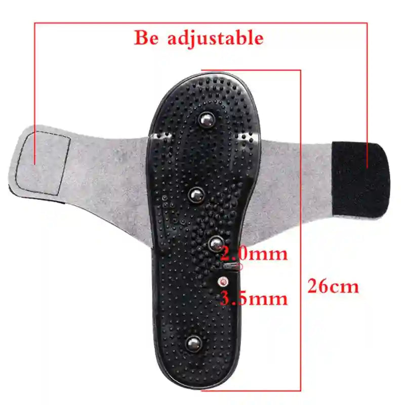 Adjustable black acupuncture reflexology massage sandals with textured footbed and comfort strap for stress relief.