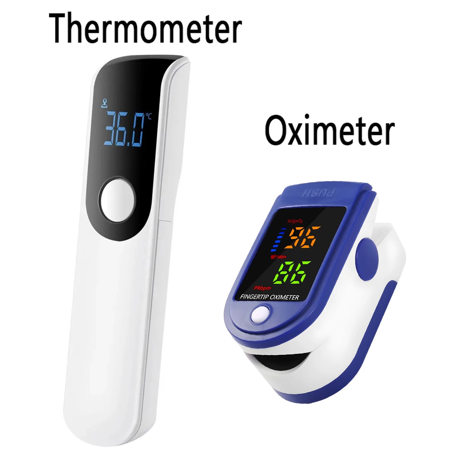 Thermometer Three-color Backlit Display Forehead Thermometer Digital Display Infrared Body Thermometer or Finger Pulse Oximeter