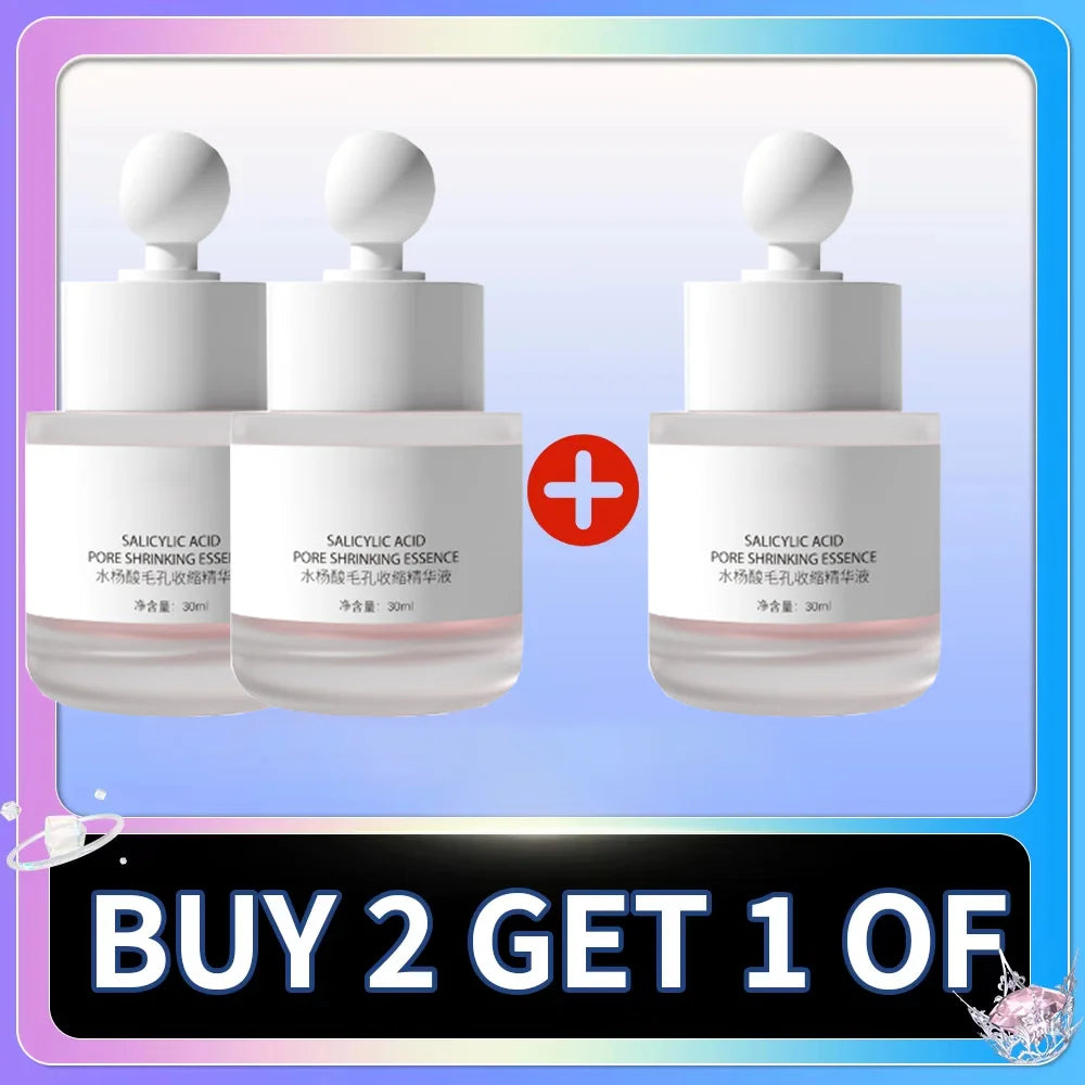 Salicylic Acid pore-shrinking serum bottles with dropper caps for smooth skin, facial skincare treatment, 30ml set.
