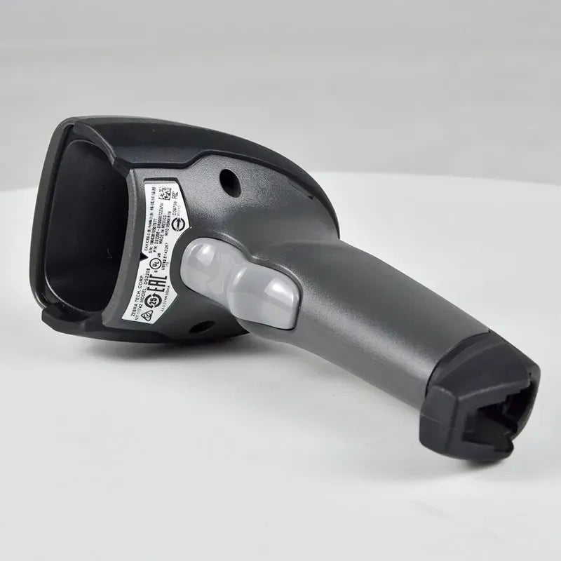 Zebra DS2208 2D wired handheld barcode scanner, side view with label and port