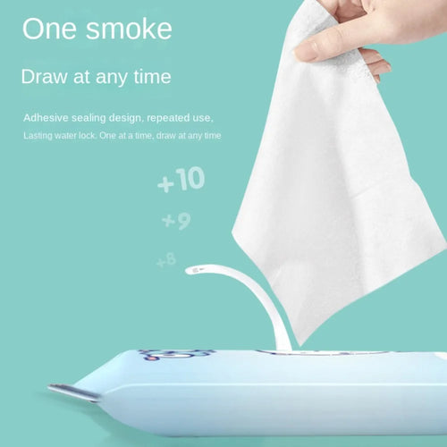 Soft baby care wet wipes with resealable adhesive design for easy, one-at-a-time extraction. Durable, moisture-locking.