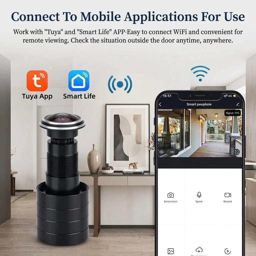 3MP 2K HD 180° Video Doorbell Peephole Camera, Two-Way Audio, Motion Detect, Tuya SmartLife, 2.4G/5G Dual WiFi, EU/US/UK/AU Plug